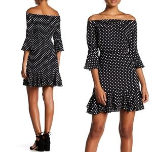 LAST CHANCE! Lea & Viola Black/White Polka Dot Off Shoulder Dress